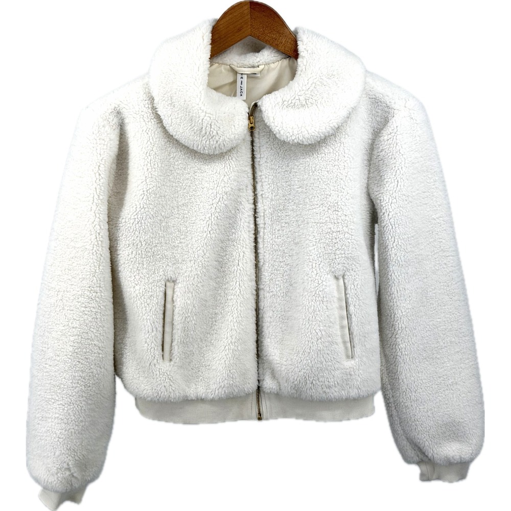 Janie and Jack Girls 14/16 Ivory Faux Fur Full Zip Bomber Jacket